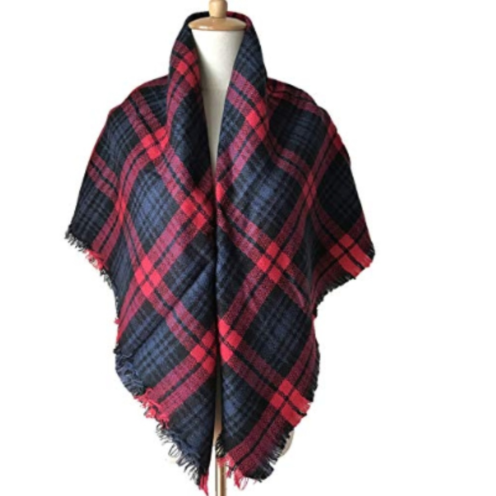 ONE LEFT! Plaid Bold Color Oversize Blanket Scarf - Picture 3 of 3